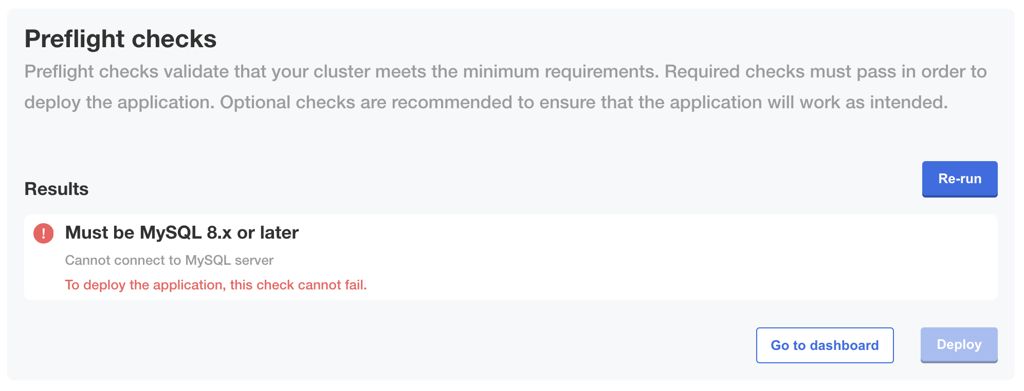 Strict preflight checks in Admin Console showing fail message